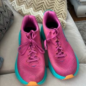 Women's Hoka Pink and Teal Running Shoes